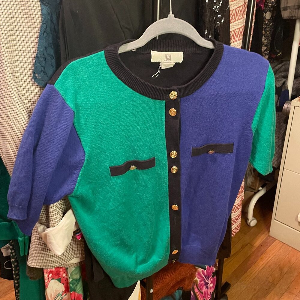 VTG Color Blocking Cropped Sweater